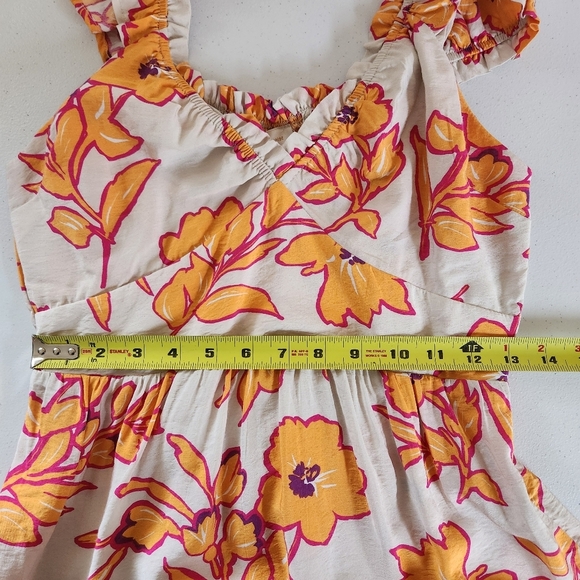 Monteau Los Angeles Orange Floral Tiered Ruffle Midi Dress Womens Size Medium - Picture 9 of 10